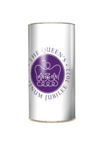 An example of the Queens Platinum Jubilee Logo on a Totally Tubes Biscuit Gift